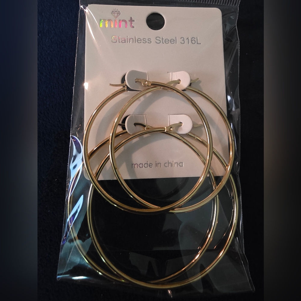 Gold Stainless Steel Hoop Earrings